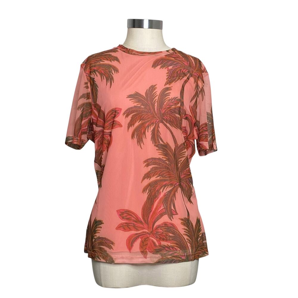 NWT Johnny Was Eleanor Mesh Top Callie Orange Palm Trees XL